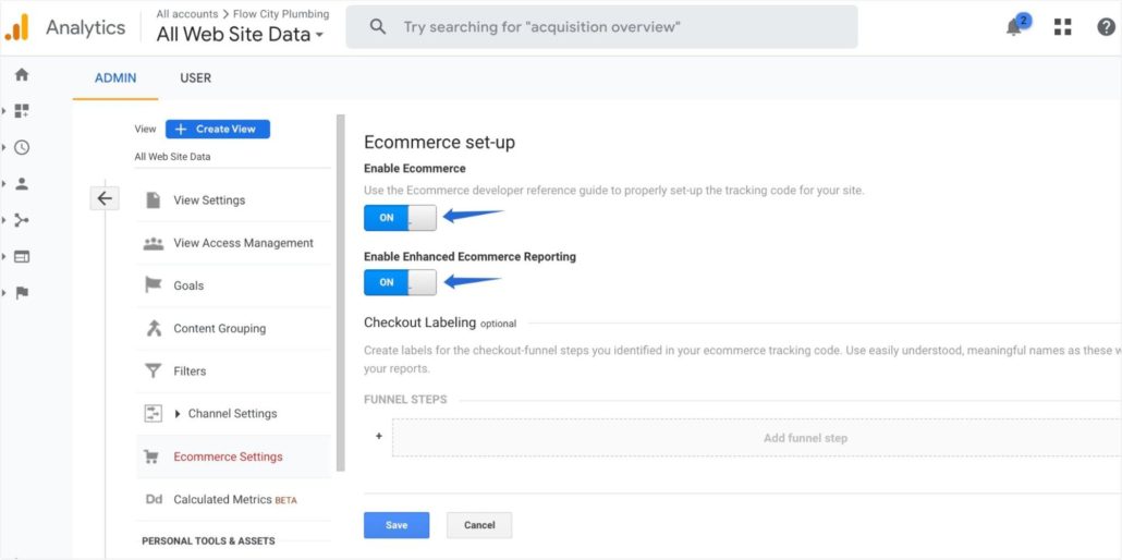 Toogle en cada configuración de comercio electrónico que aparece