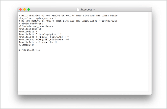 Captura de pantalla del archivo .htaccess