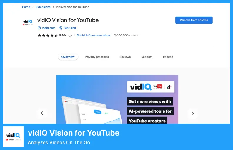 vidIQ Vision para YouTube: analiza videos sobre la marcha