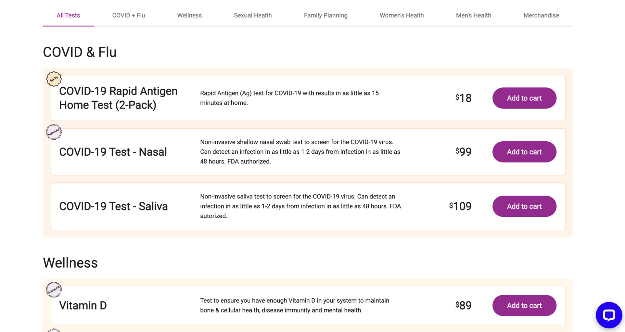 Productos de MyLabBox enumerados en una tabla