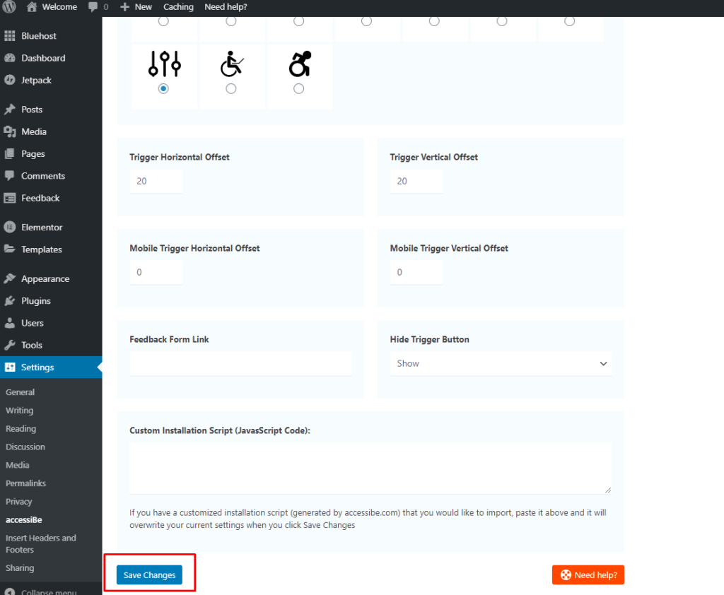 Customize Accessibe Plugin settings