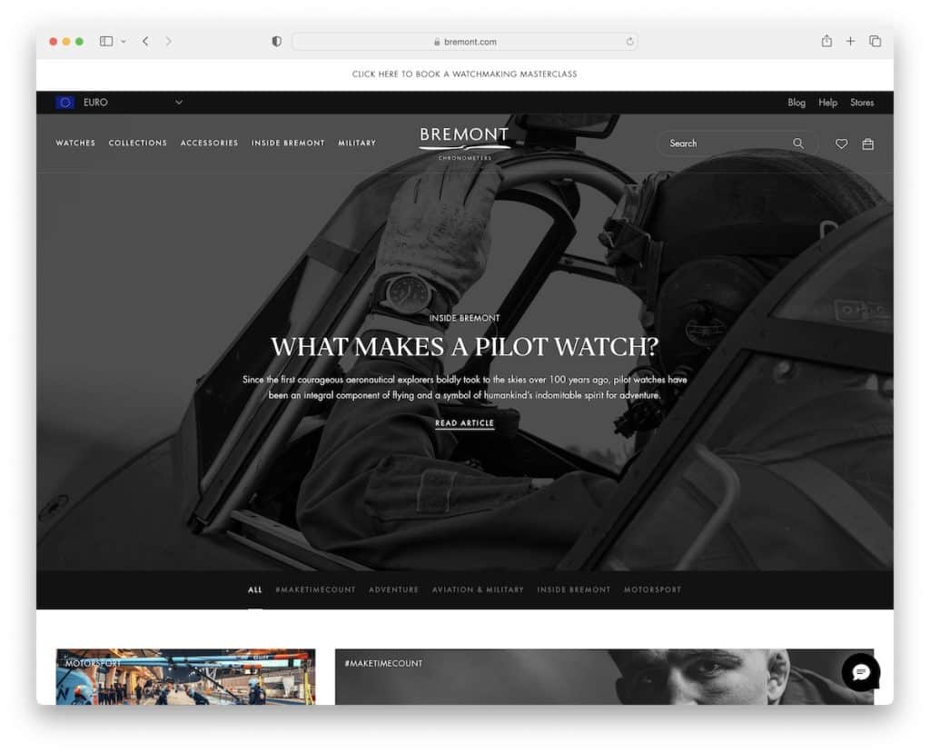 ejemplo de blog de shopify de bremont