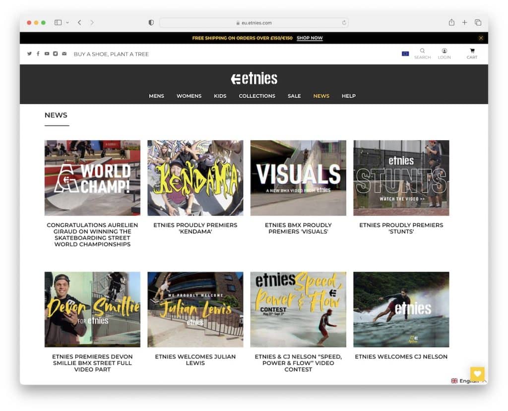 ejemplo de blog etnies shopify