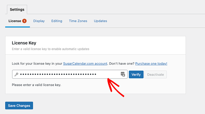 Enter your Sugar Calendar license key