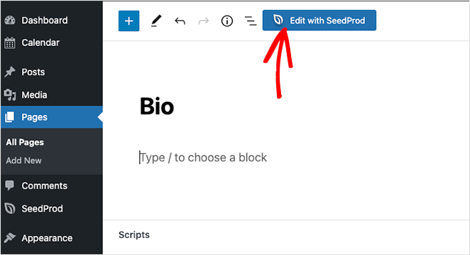 Edit a WordPress page with SeedProd