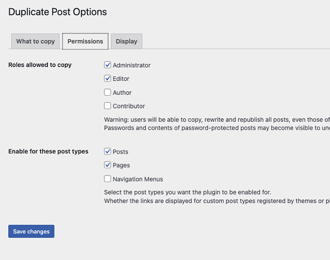 Duplicate post permission settings