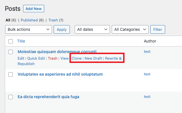 Clone draft and rewrite with duplicate post plugin