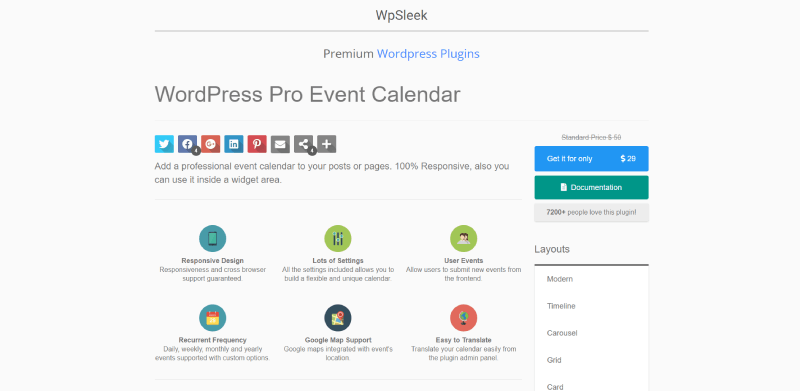 Captura de tela do calendário de eventos do WordPress Pro