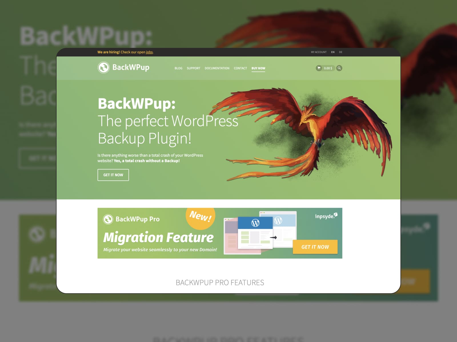 绿色和白色的 BackWpup WordPress 插件主页的屏幕截图。