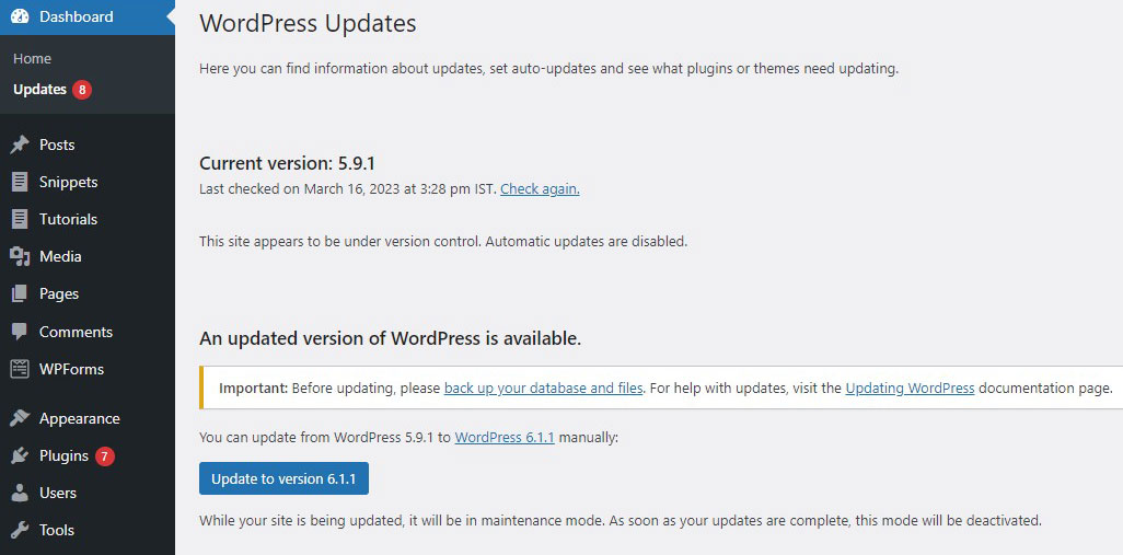 WordPress 更新