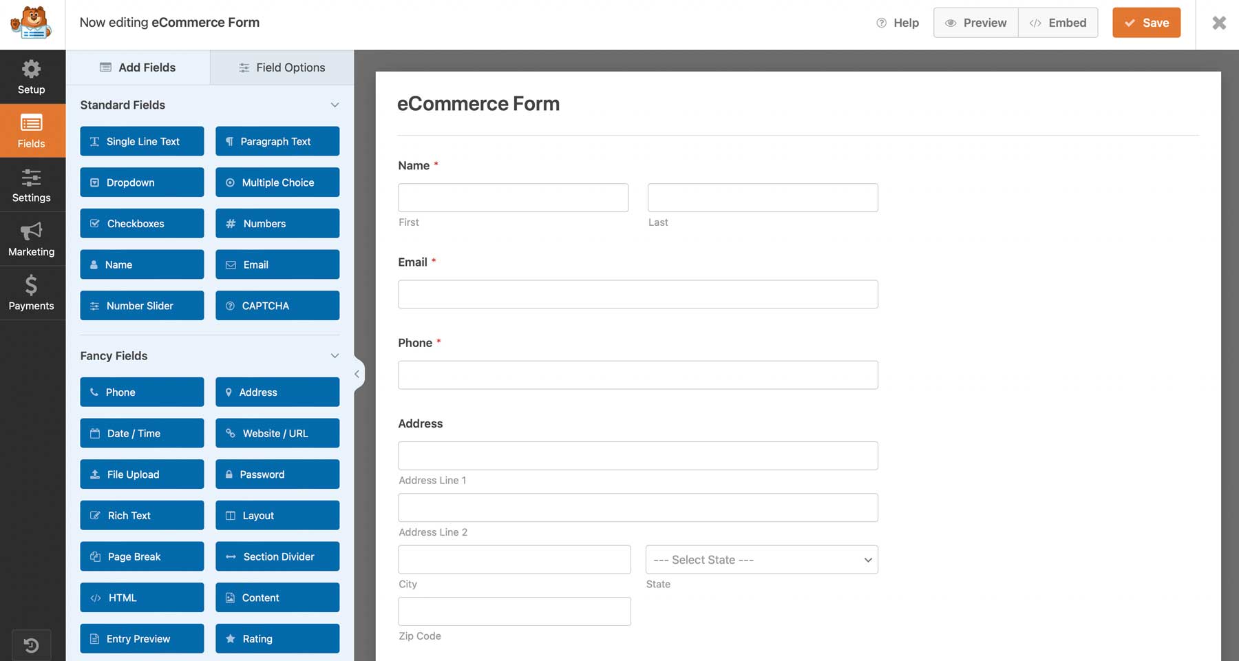 Ejemplo de comercio electrónico de WP Forms