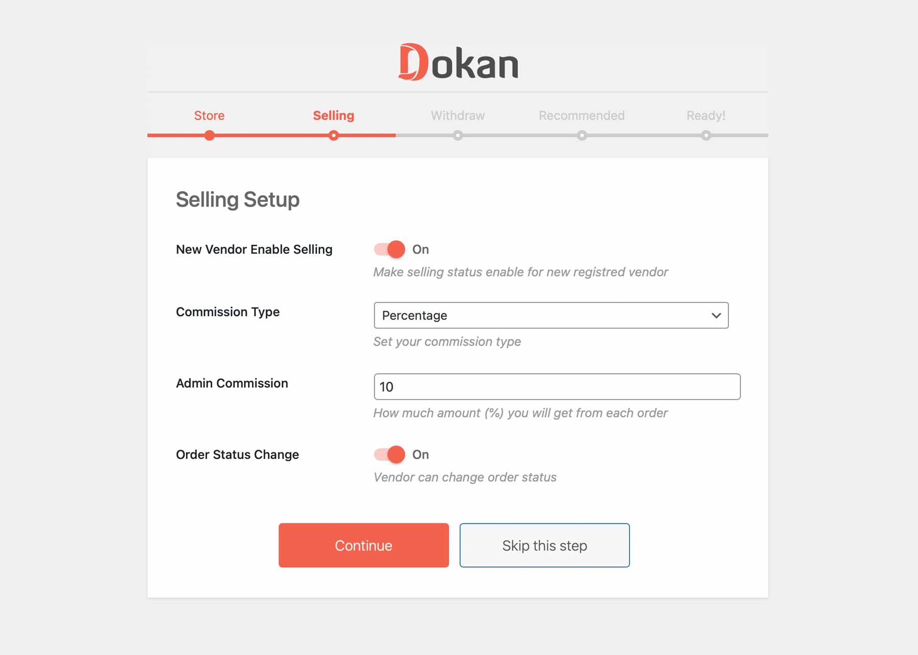 Asistente de configuración de Dokan