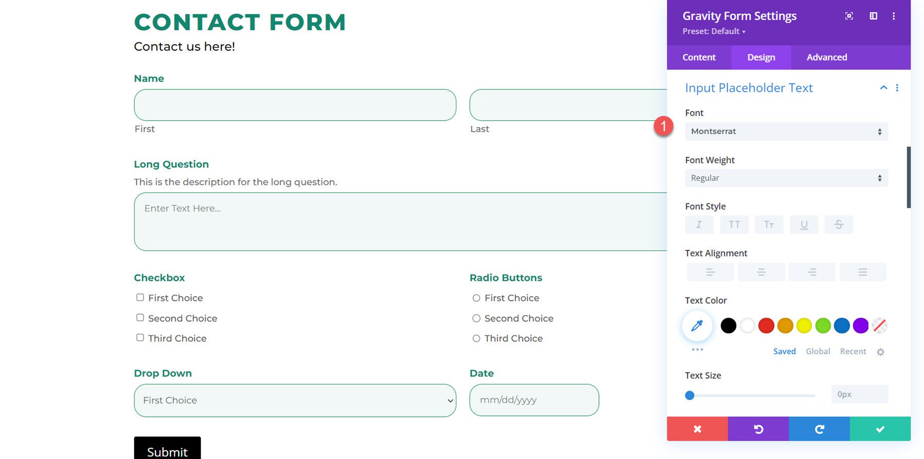 Divi Plugin Evidenzia Divi Gravity Forms Input Placeholder