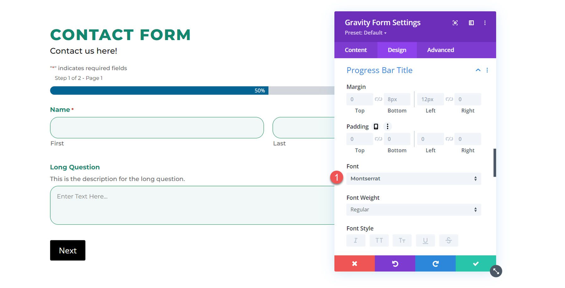 Divi Plugin Evidenzia Divi Gravity Forms Barra di avanzamento Titolo