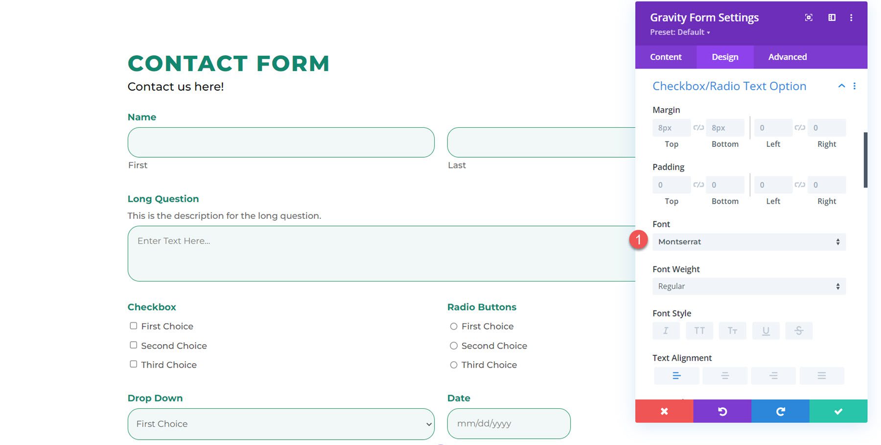 Divi Plugin Evidenzia la casella di controllo Divi Gravity Forms