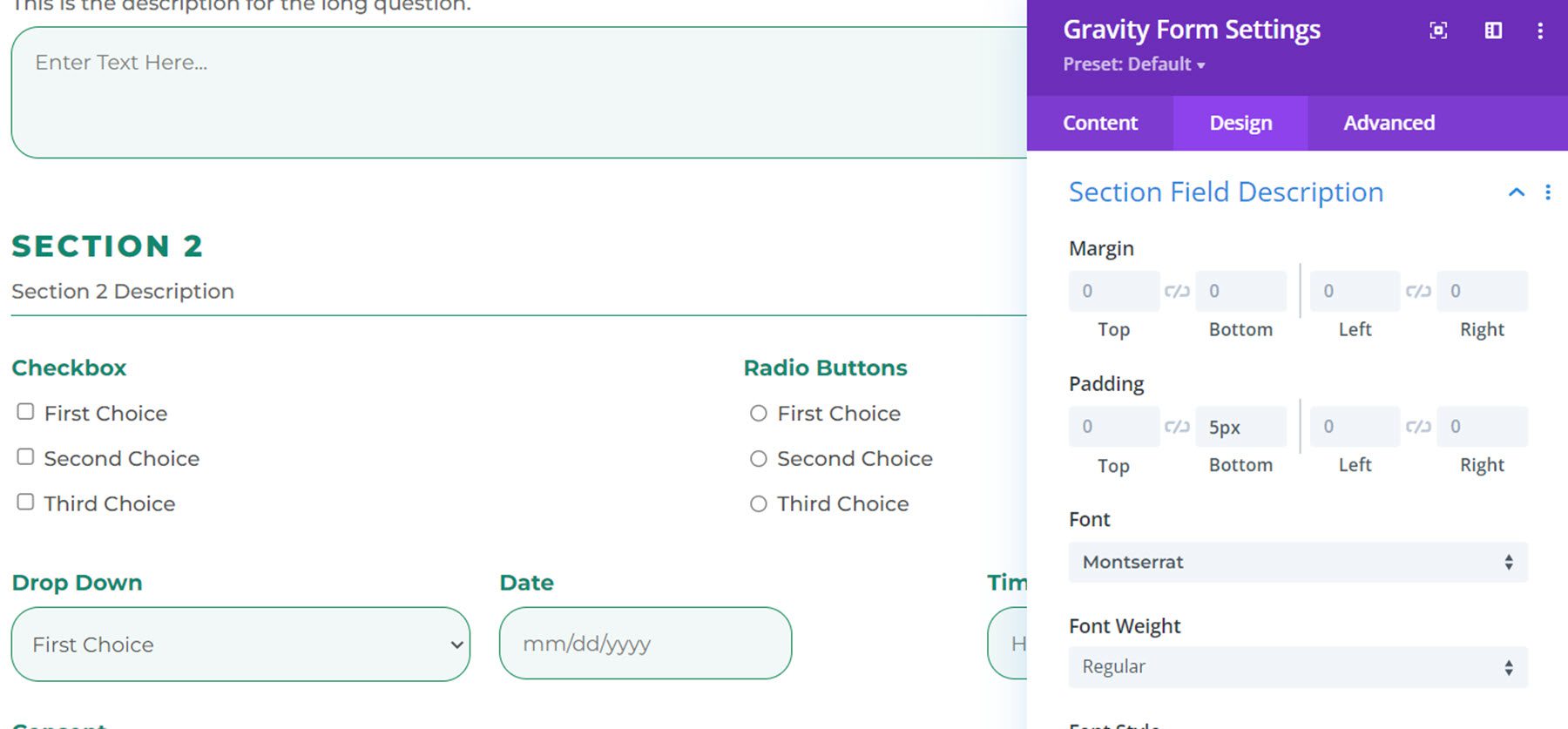 Divi Plugin Highlight Divi Gravity Forms Sezione Campo Descrizione