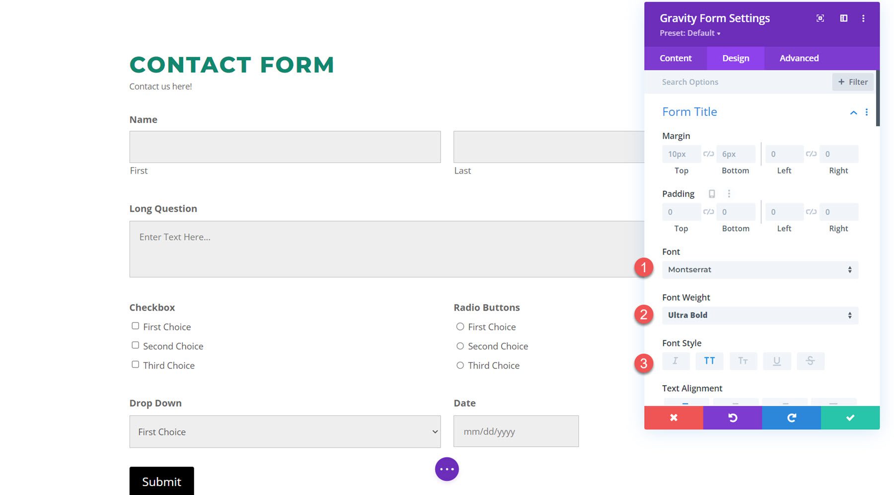 Plugin Divi Evidenzia Divi Gravity Forms Titolo del modulo