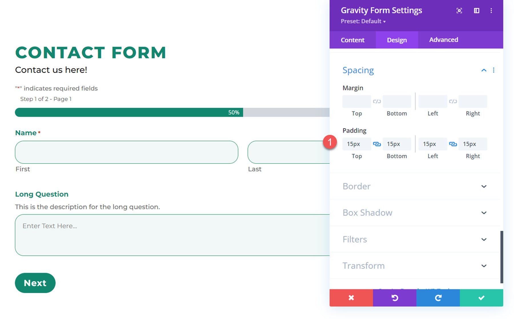 Divi Plugin Evidenzia Divi Gravity Forms Spaziatura