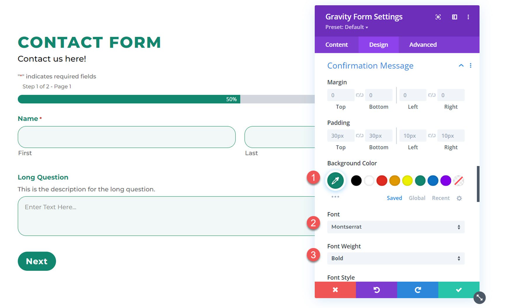 Divi Plugin Evidenzia Divi Gravity Forms Impostazioni del messaggio di conferma