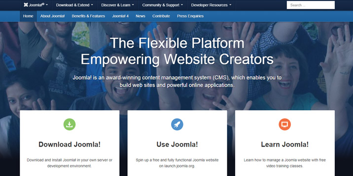 Página de inicio de Joomla