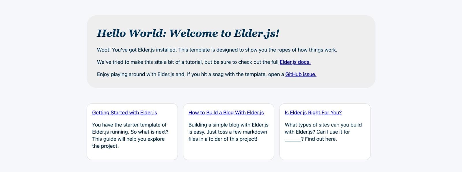 Esempio di avvio rapido di Elder.js