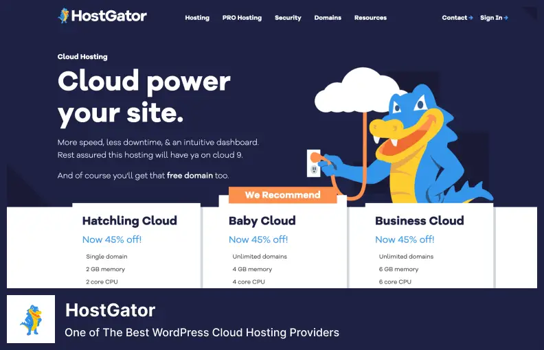 HostGator - หนึ่งในผู้ให้บริการโฮสติ้งบนคลาวด์ WordPress ที่ดีที่สุด