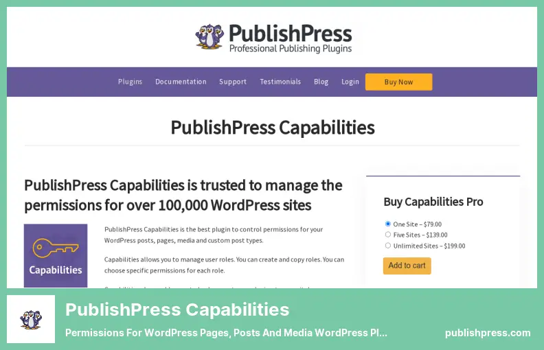 PublishPress Capabilities Plugin - Autorisations pour les pages, publications et médias WordPress Plugin WordPress