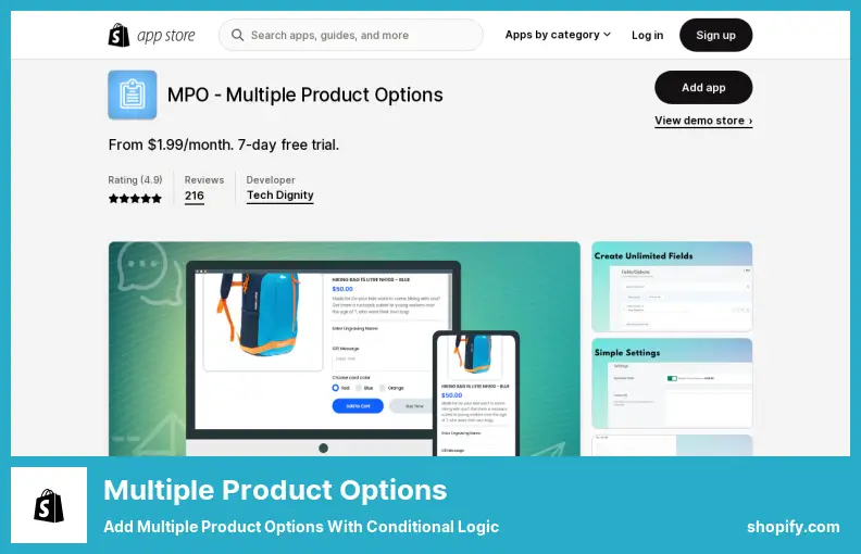 Múltiples opciones de productos: agregue múltiples opciones de productos con lógica condicional