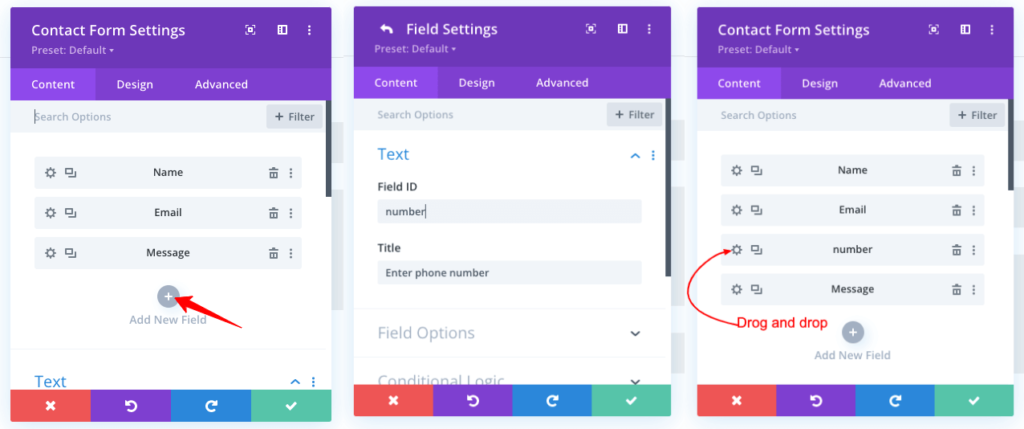 เพิ่มฟิลด์ใหม่ divi แบบฟอร์มการติดต่อ