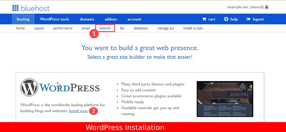 zainstaluj WordPressa w Bluehost