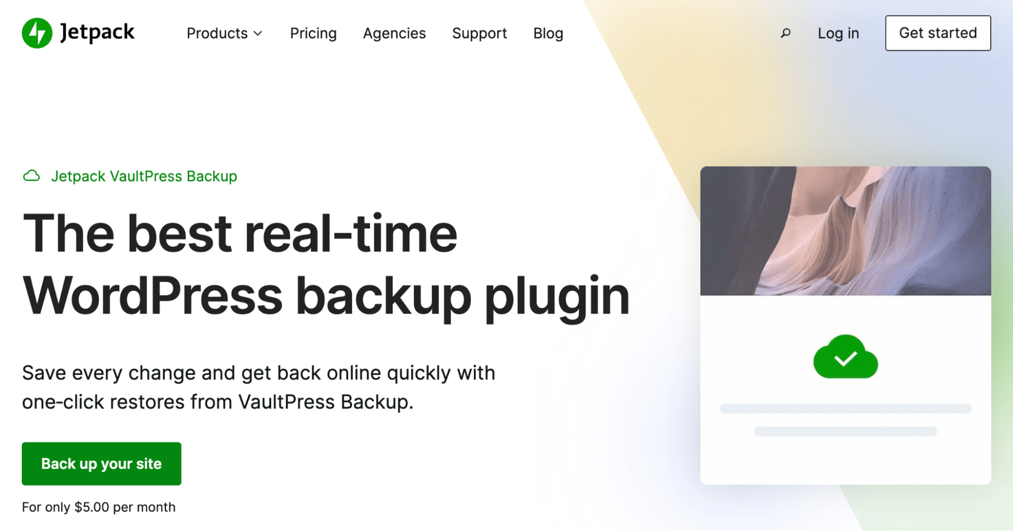 Page de destination de Jetpack VaultPress Backup