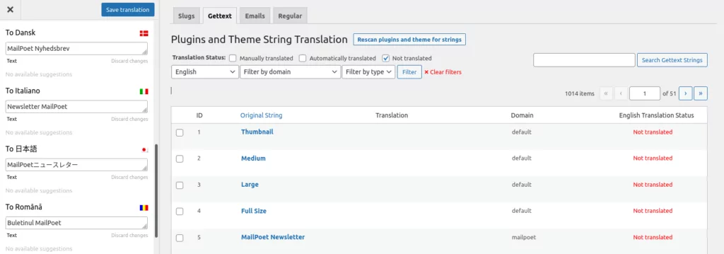 tangkapan layar editor string TranslatePress