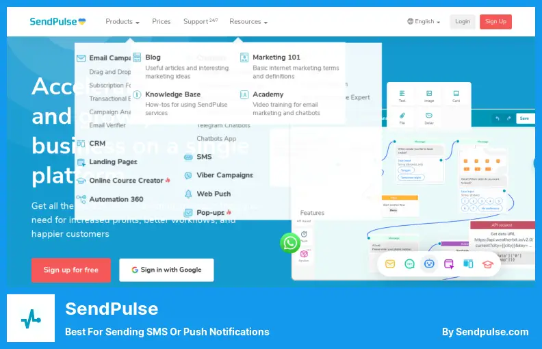 SendPulse - Idéal pour envoyer des SMS ou des notifications push