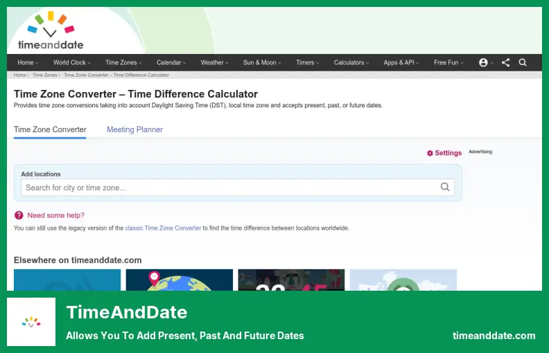 TimeAndDate - Consente di aggiungere date presenti, passate e future