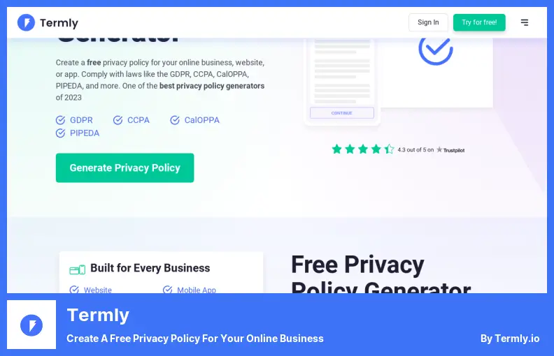 Termly - 為您的在線業務創建免費的隱私政策