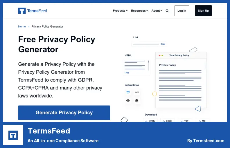 TermsFeed - オールインワンのコンプライアンス ソフトウェア