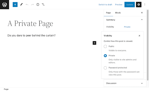 Una página privada a través de WordPress