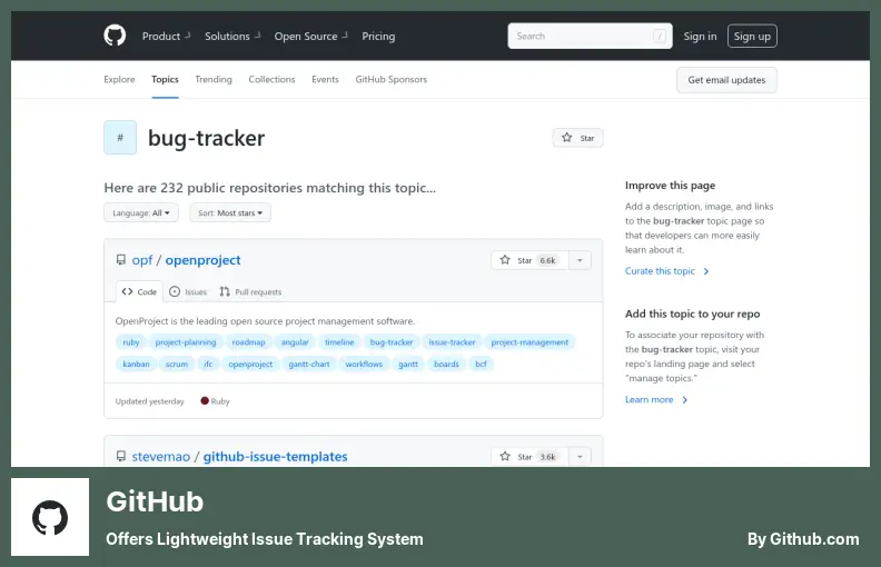 GitHub — предлагает облегченную систему отслеживания проблем