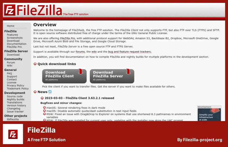 FileZilla - حل FTP مجاني