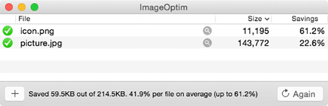 ตัวเลือกไฟล์การปรับภาพให้เหมาะสม imageoptim