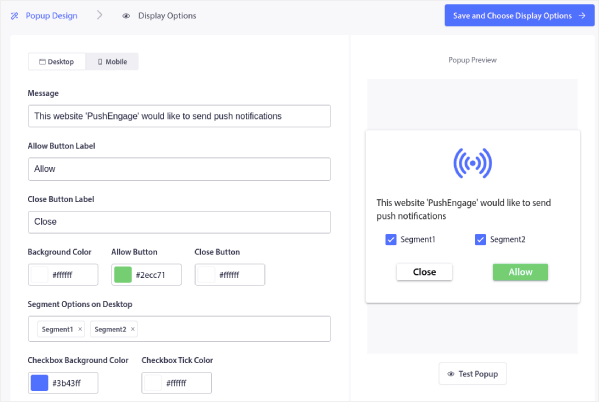 Design popup per Safari di grandi dimensioni con segmenti