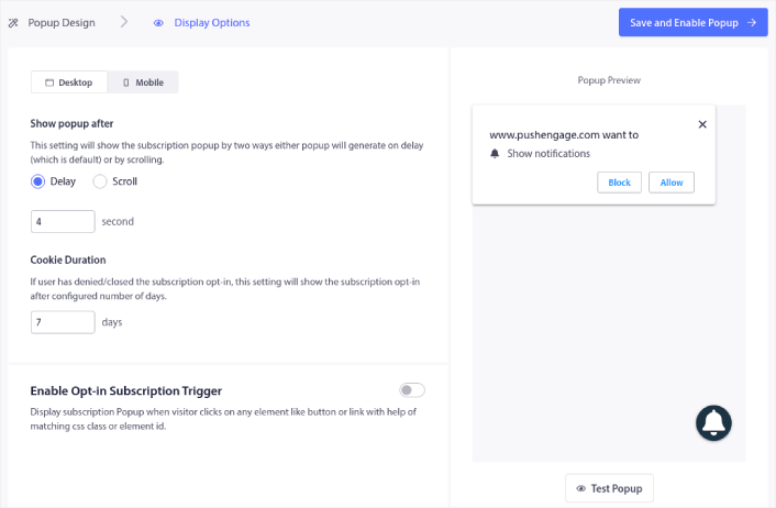 Configuración de visualización de optin de un solo paso