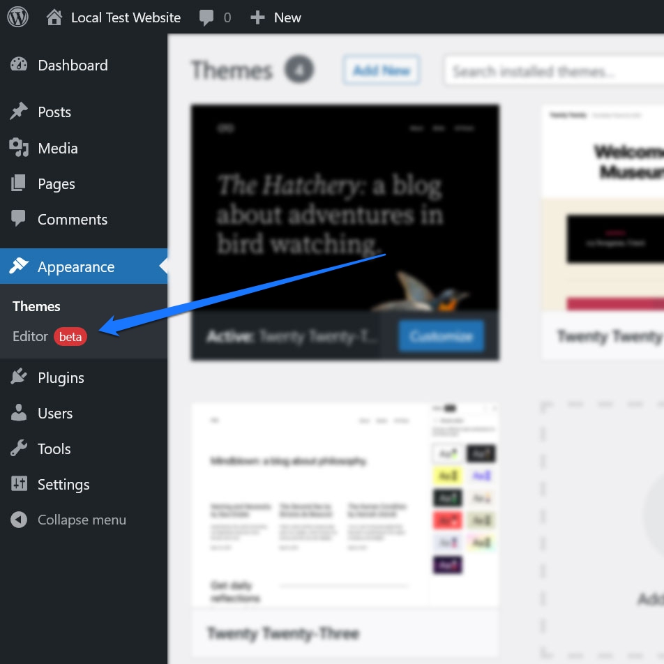 accedere all'editor del sito wordpress