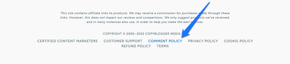 copyblogger 鏈接到頁腳中的評論政策