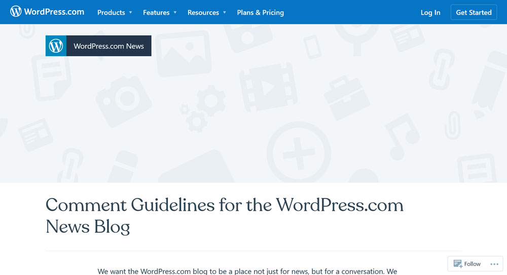 wordpress.com 댓글 가이드라인 예시