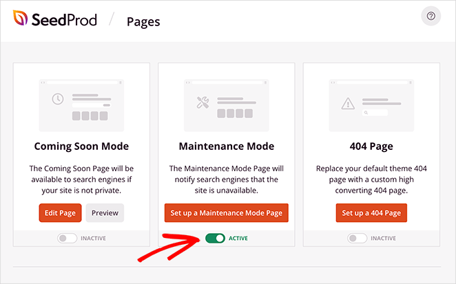 SeedProd activate maintenance mode