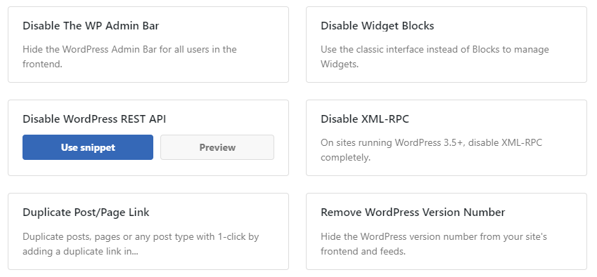 menggunakan cuplikan "disable REST API".