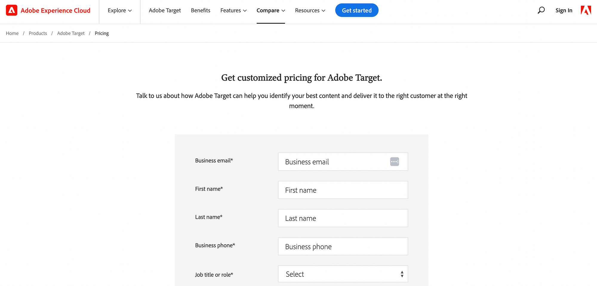 Adobe Target에 대한 맞춤형 견적 받기