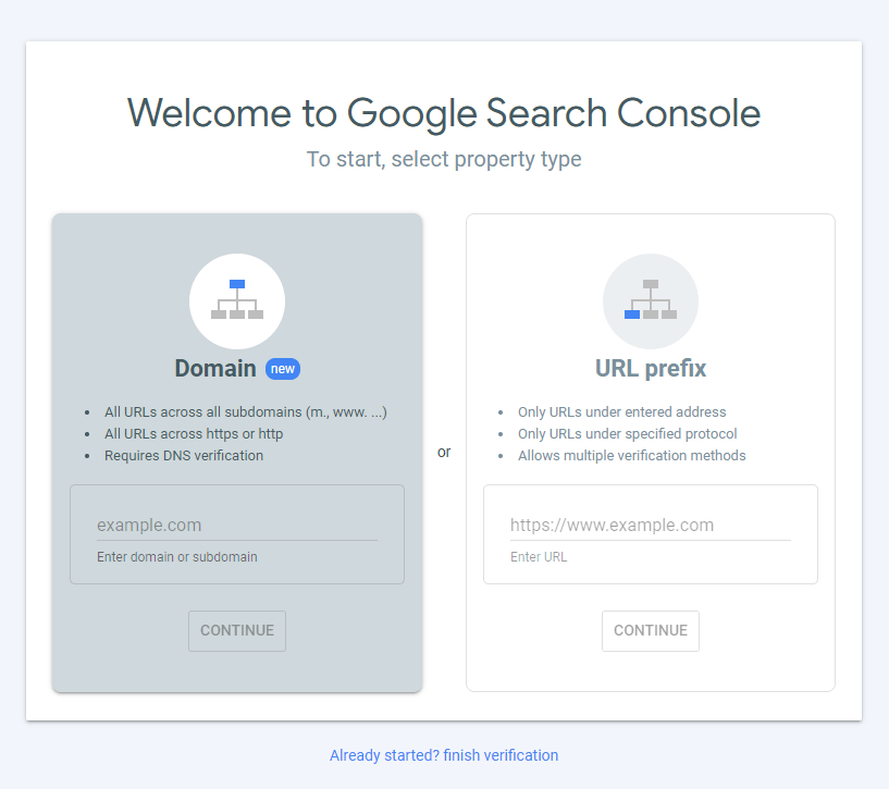 regístrese en Google Search Console - finalice la verificación