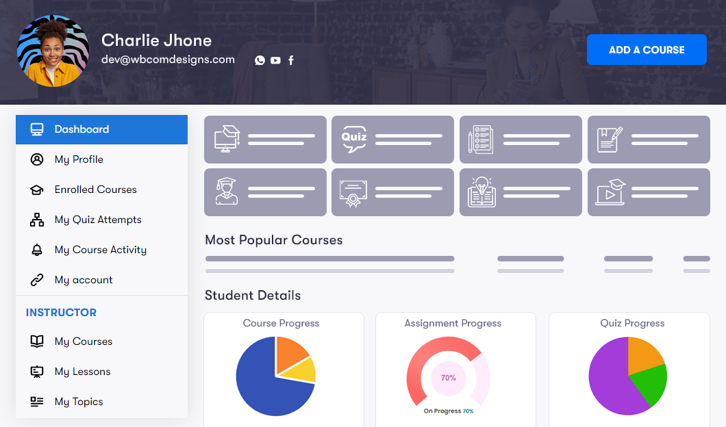 Dashboard LearnDash con Costruttore di corsi front-end